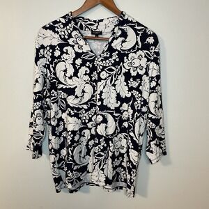 Talbots Women's Long Sleeve‎ Top 1XP Black and White Print